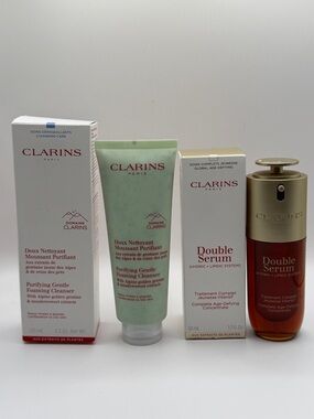 CLARINS SUPER-BUNDLE DOUBLE SERUM 1.7 Oz+GENTLE FOAMING CLEANSER F/S 4.2 Oz NIB!